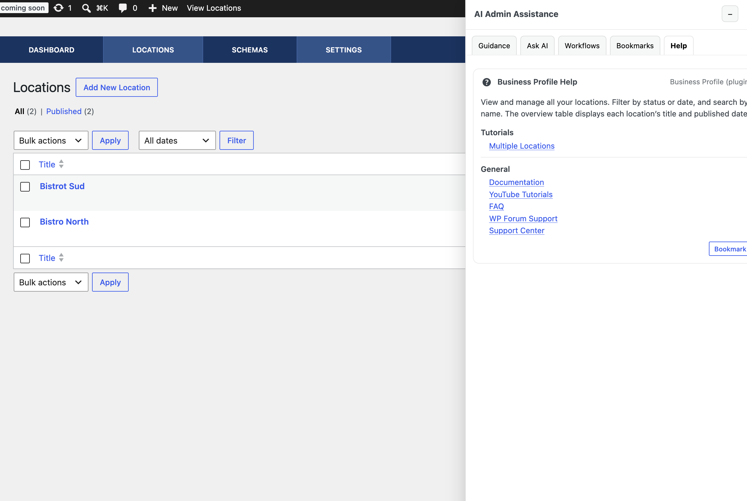 Screenshot of the AI Admin Assistance panel