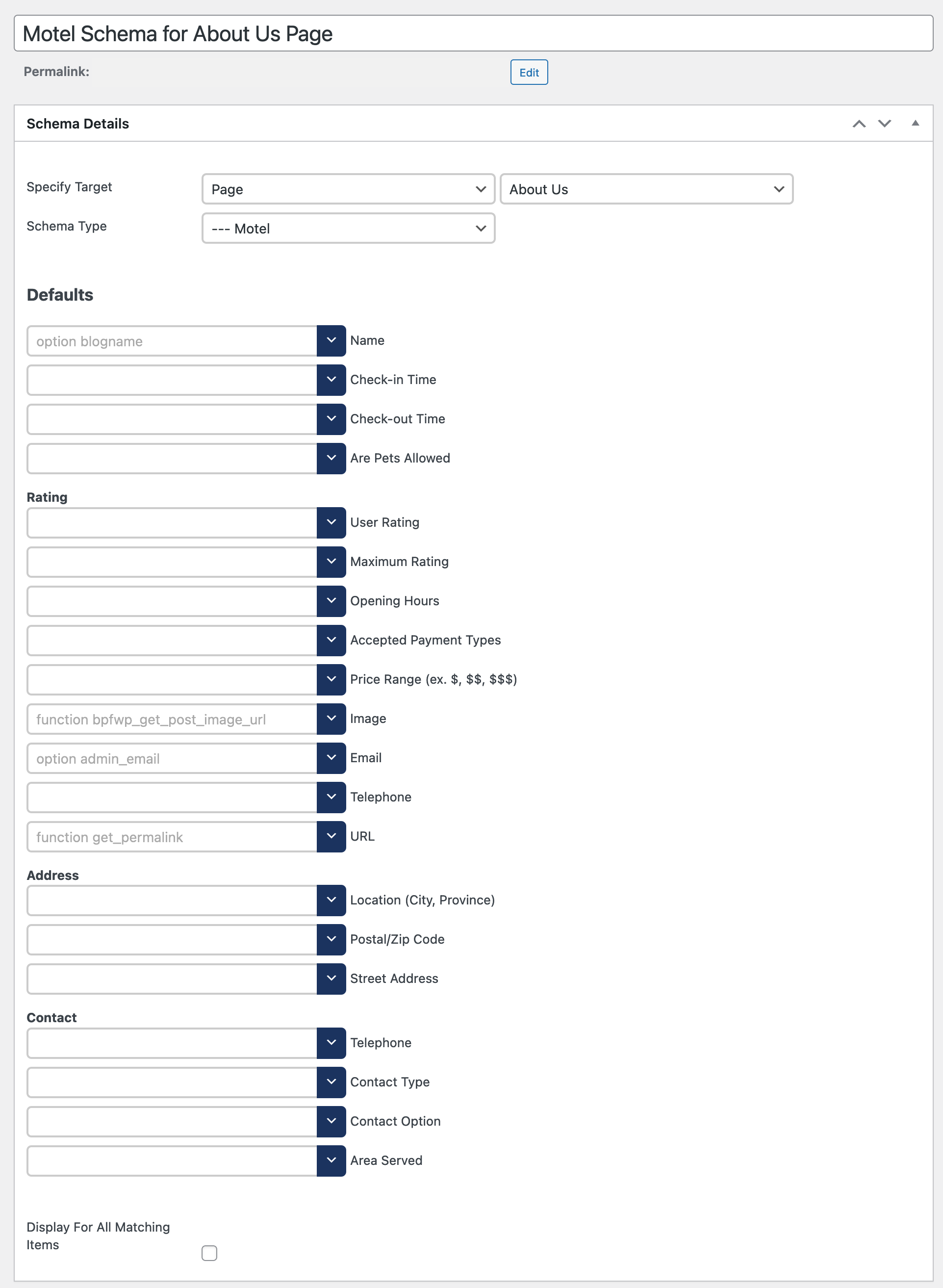 Screenshot of the schema rule with parameters