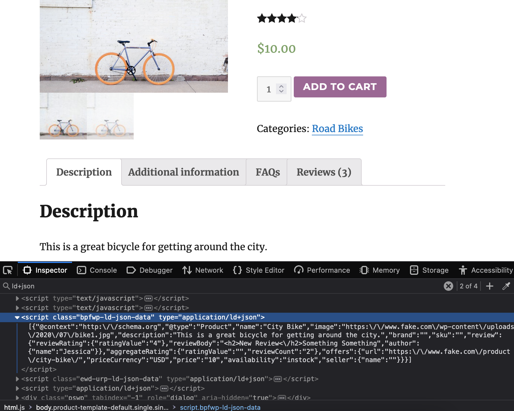 Screenshot of the WooCommerce structured data