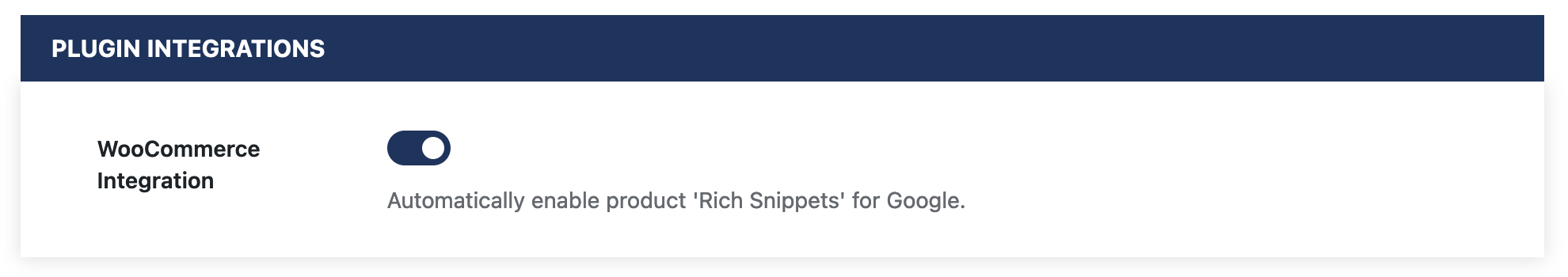 Screenshot of the WooCommerce Integration setting