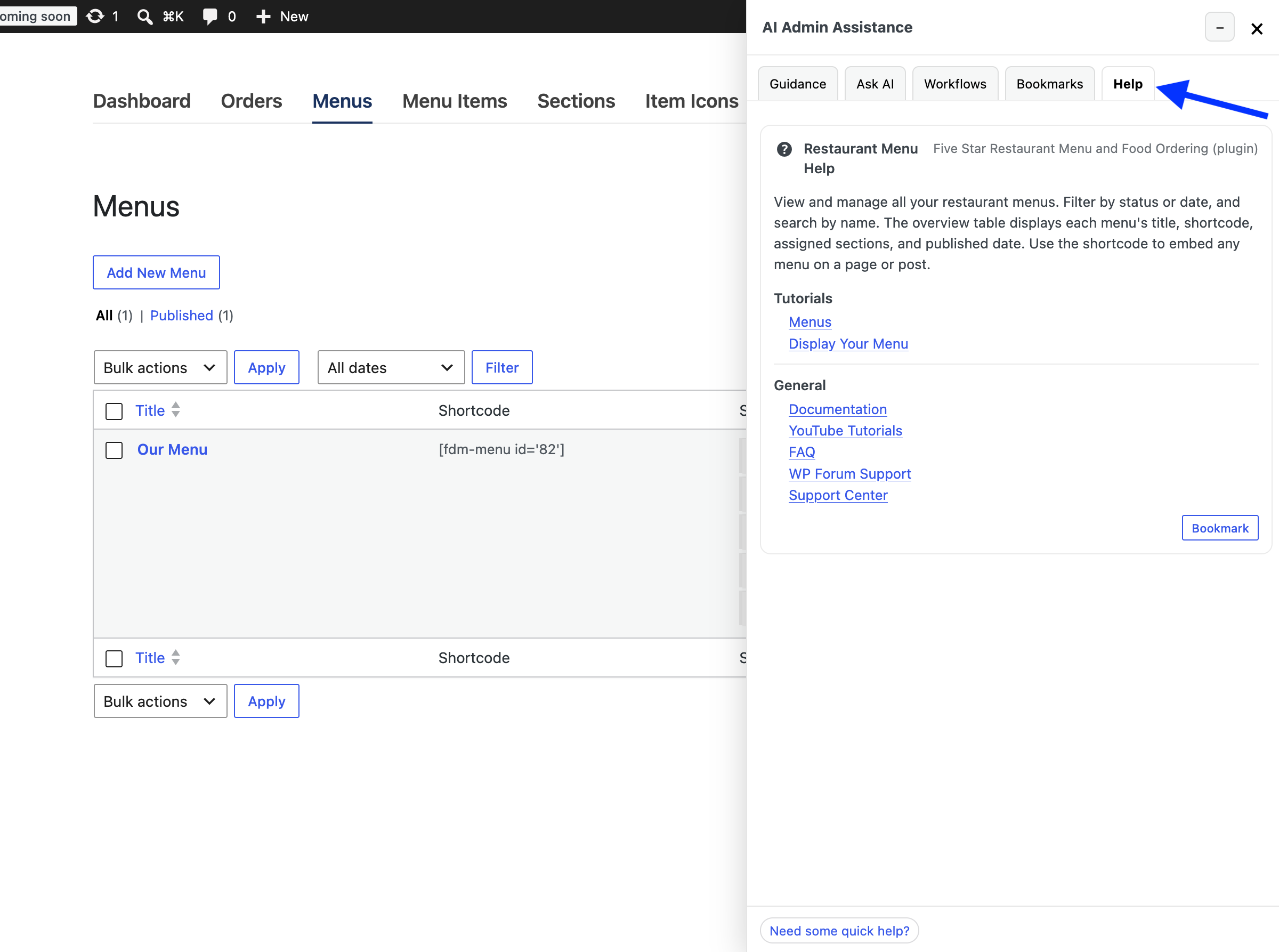 Screenshot of the AI Admin Assistance panel