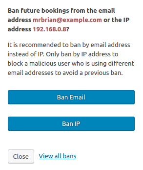 Screenshot of prompt to ban a customer