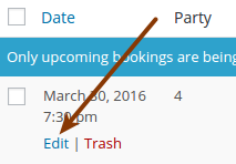 Screenshot of the Edit link on the Bookings page