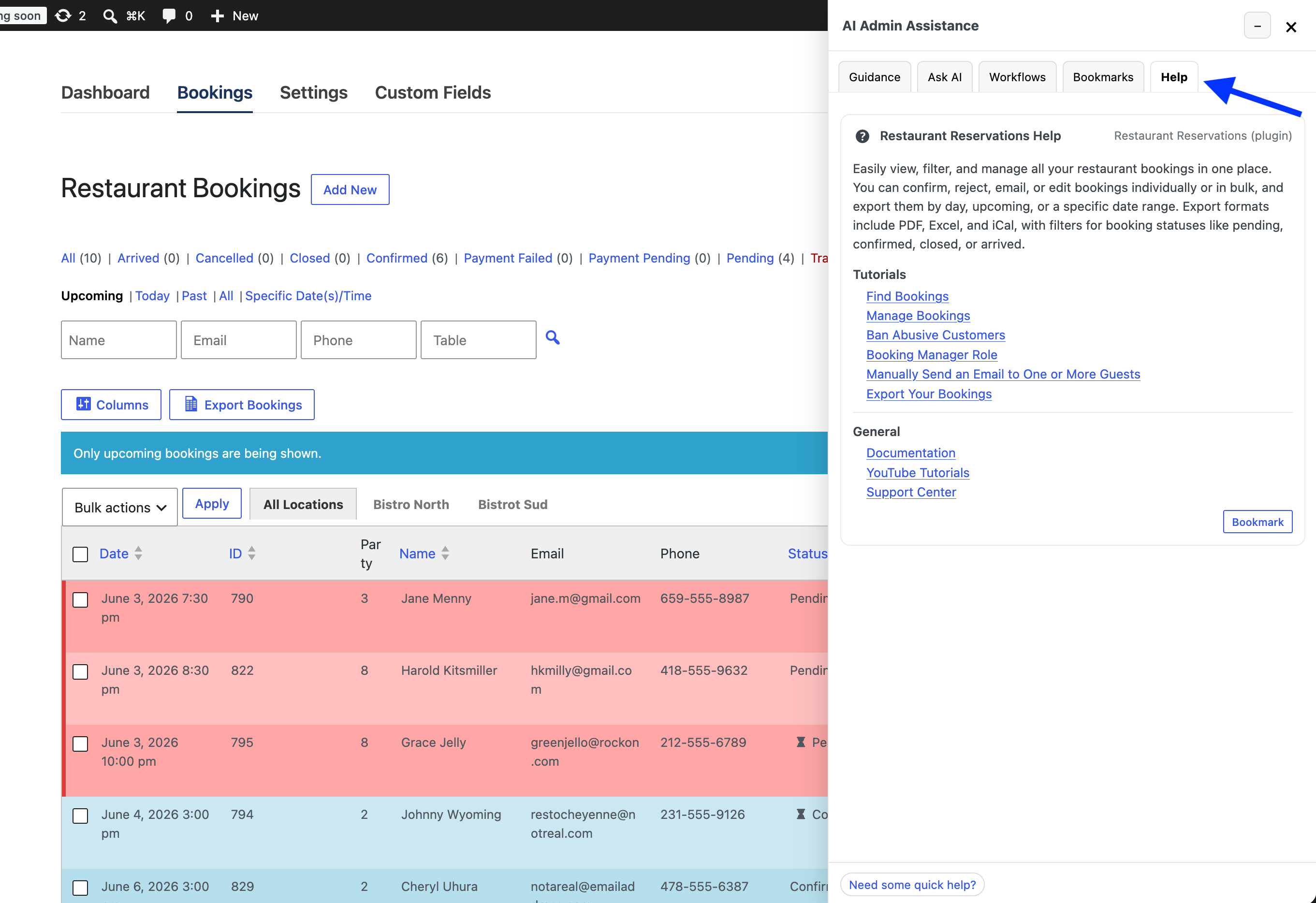 Screenshot of the AI Admin Assistance panel