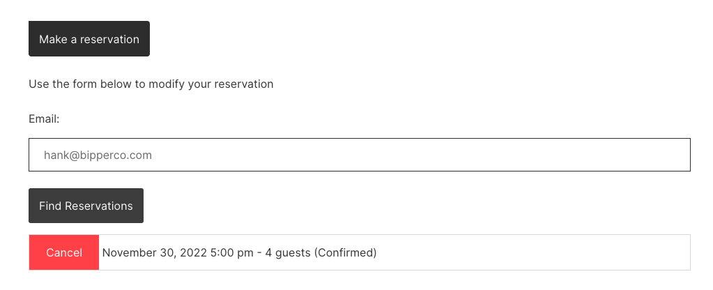 Screenshot of confirming a booking