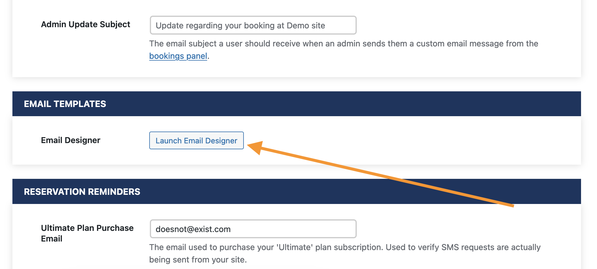 Screenshot indicating the button to launch the email designer