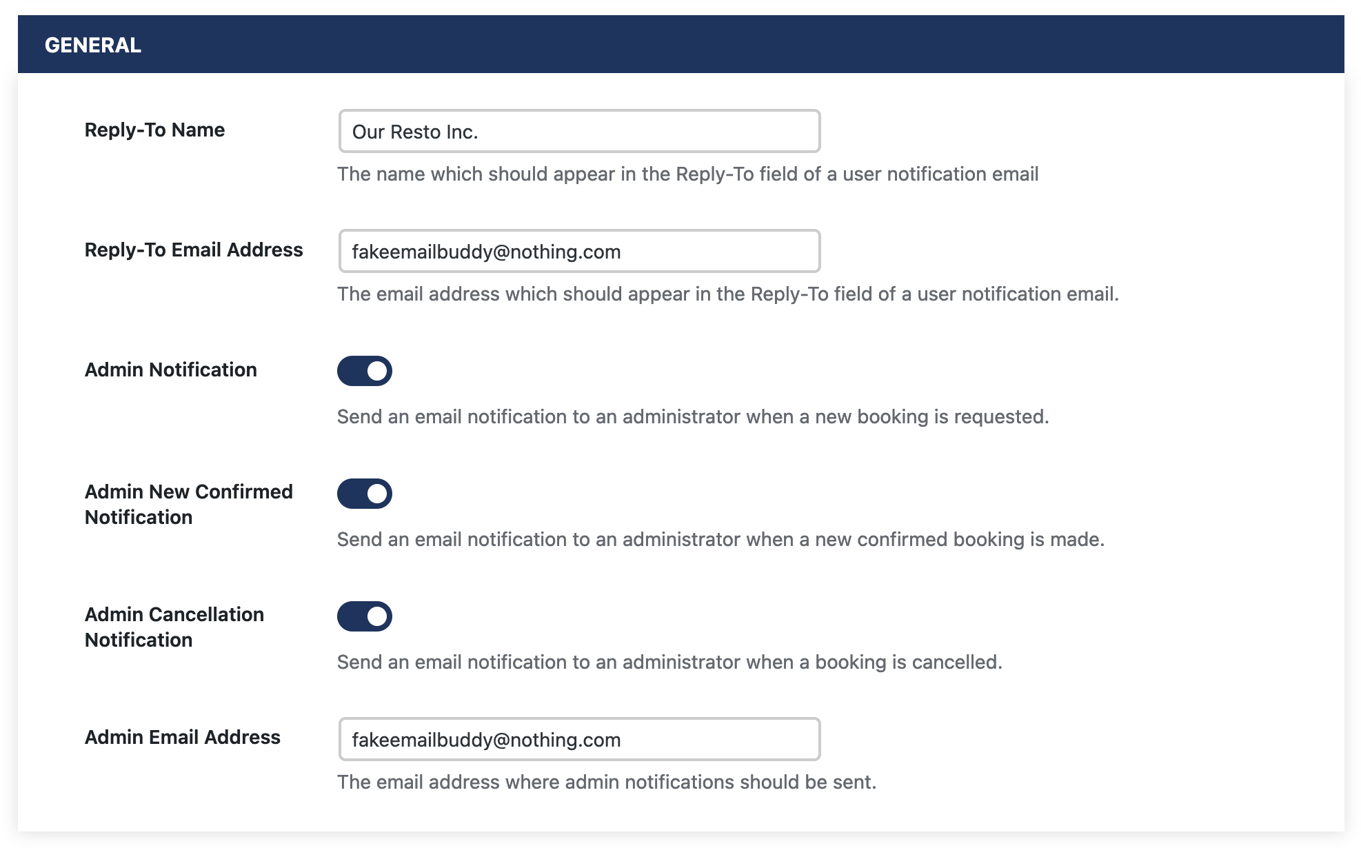 Screenshot of the notifications settings